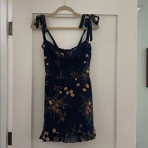 Reformation Navy Floral Tie-Shoulder Slip Dress